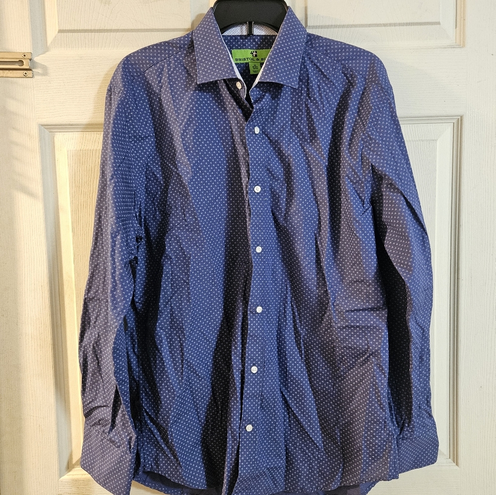 BRISTOL & BULL BLUE PRINTED DRESS SHIRT: GREAT CONDITION: SIZE M